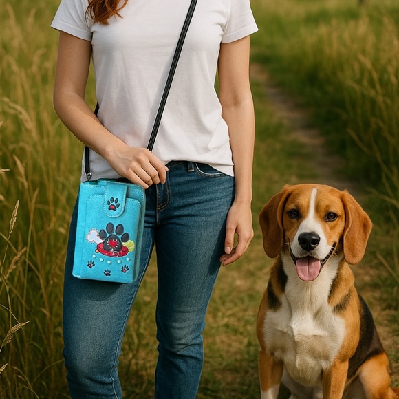 Dog Paw Print Small Cell Phone Purse Wallet Crossbody Bag For Women Cellphone - Picture 4 of 9